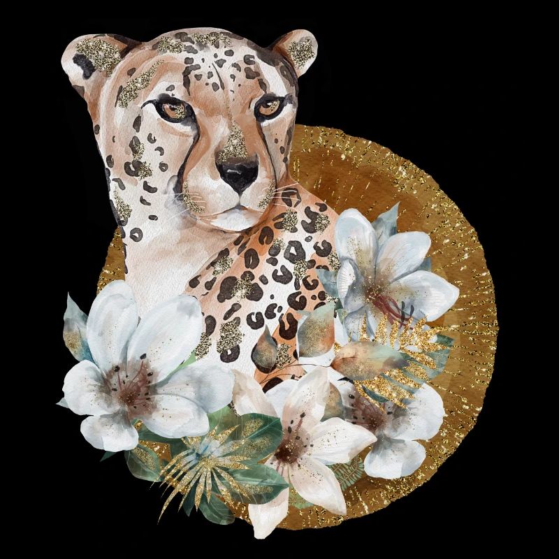Leopard mit Gold und Blüten
