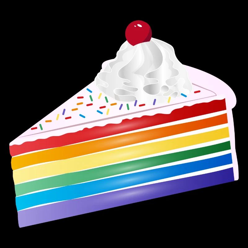 Stück Regenbogen Kuchen mit Sahne und Kirsche