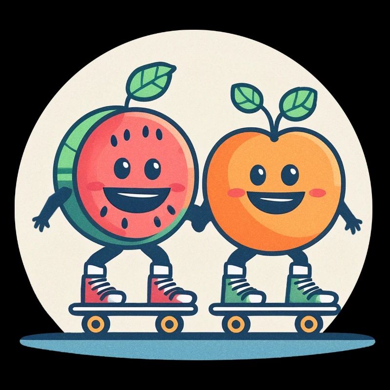Roller skateboarding, fun and fruit