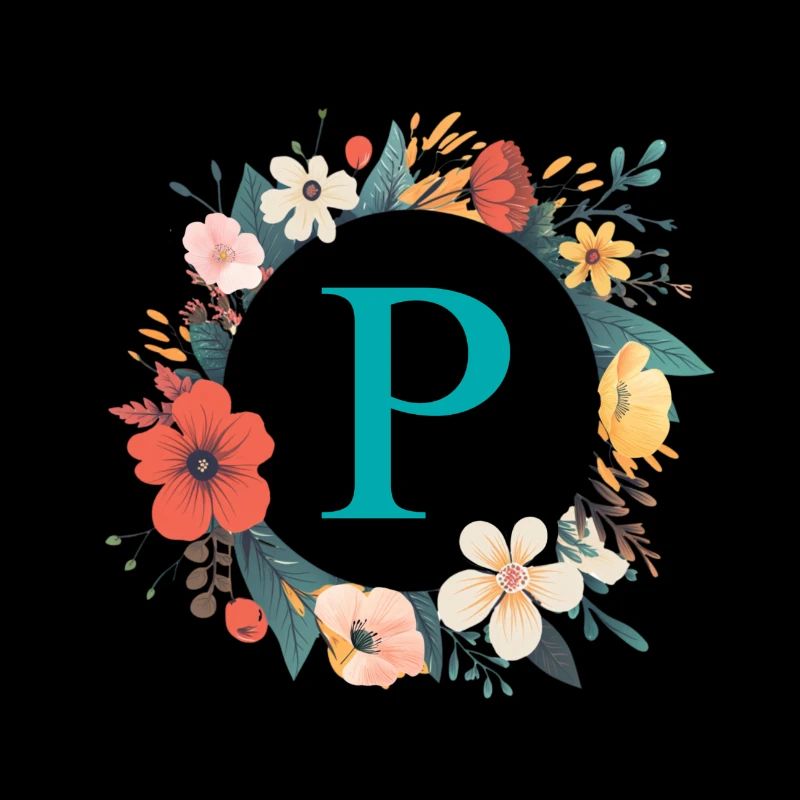 P Monogramm, Blumen-Kranz, personalisierbar