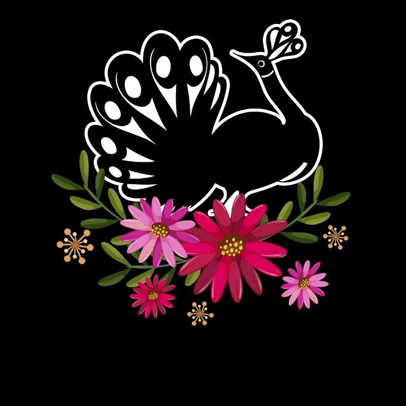 Peacock With Flowers