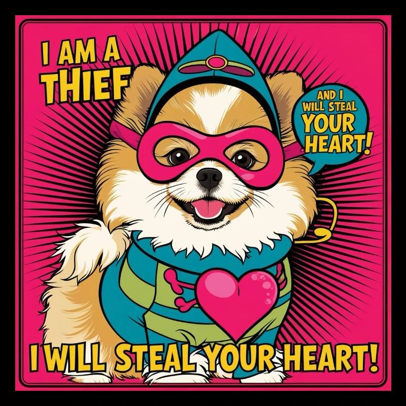 Comicstyle Pomeranian Dog "I am a thief"