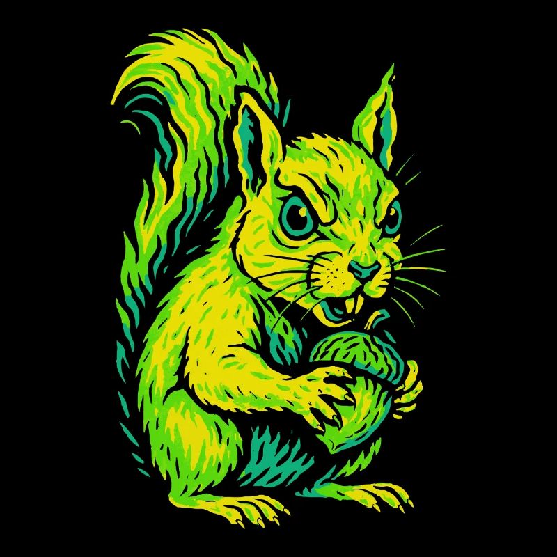 Wütendes Neon-Eichhörnchen mit Nuss