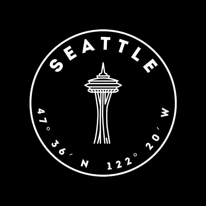 Seattle mit Space Needle und Koordinaten