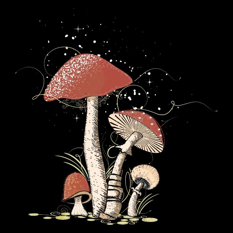 Magical toadstools in the forest illustrated