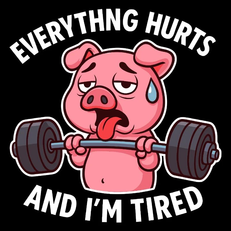 Exhausted Pig Lifting Weights Design