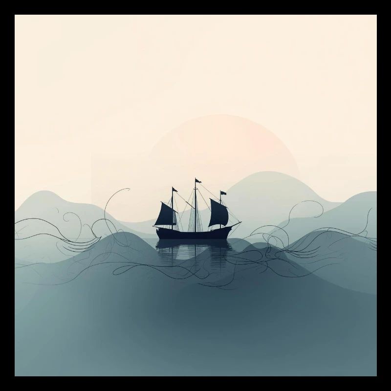 Sailing boat in minimalist ocean