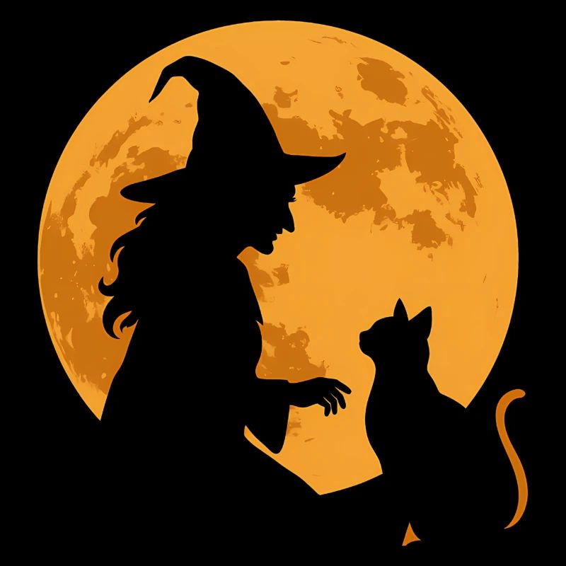 Sort de lune Sorcière et Silhouette de chat