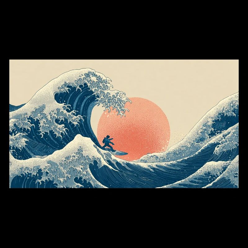 Surfing Wave at Sunset