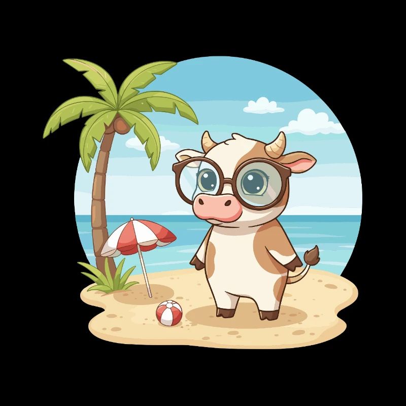Süße Kuh mit Brille Strandsommerferien
