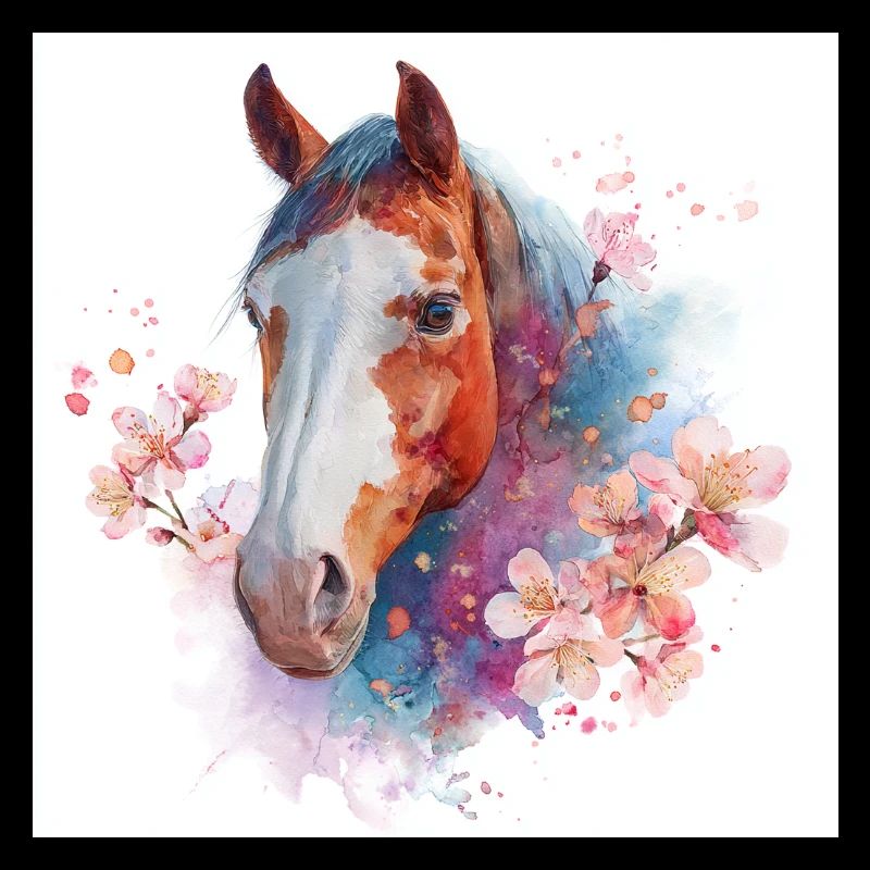 Aquarellpferd mit Kirschblüten