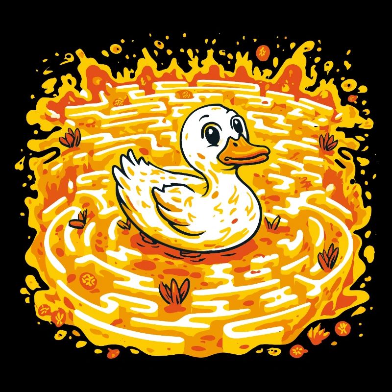 Goldene Ente in brennendem See