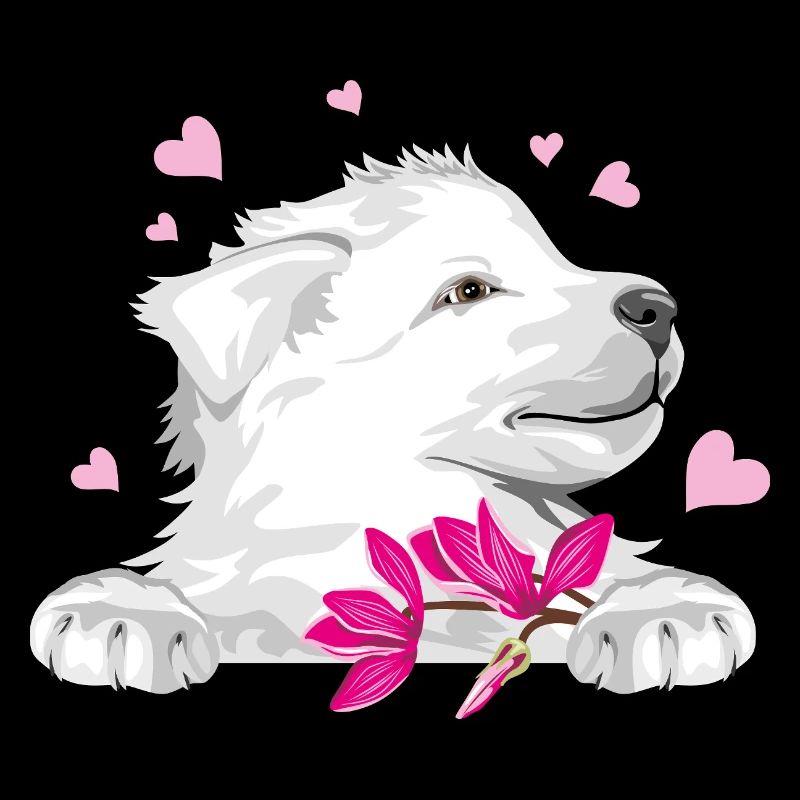 Chiot Berger suisse heureux avec des fleurs et des cœurs