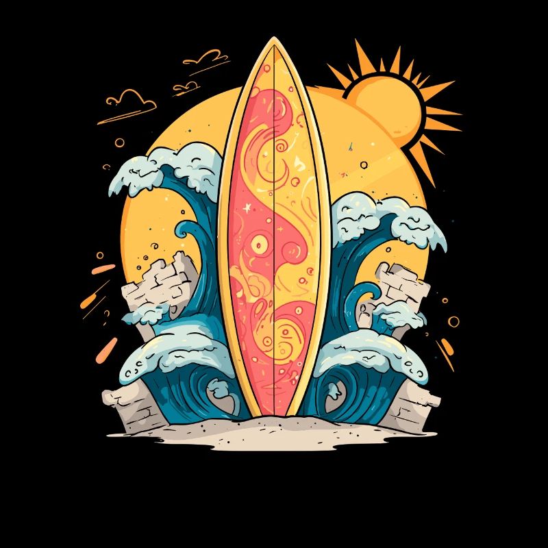 Sun Surfboard Wave Art