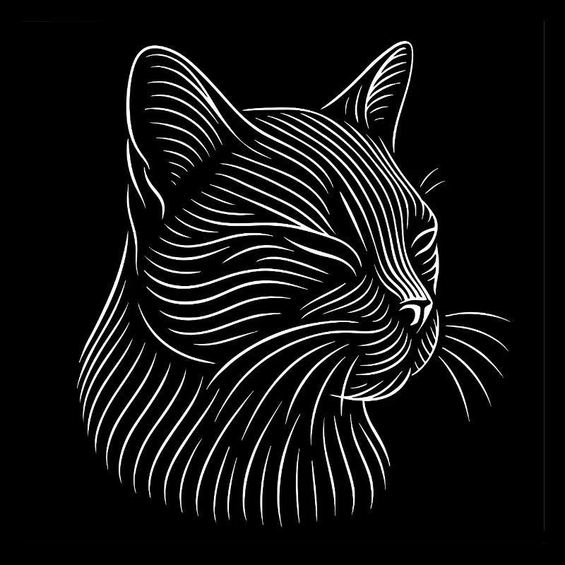 Cat Head Drawing in White