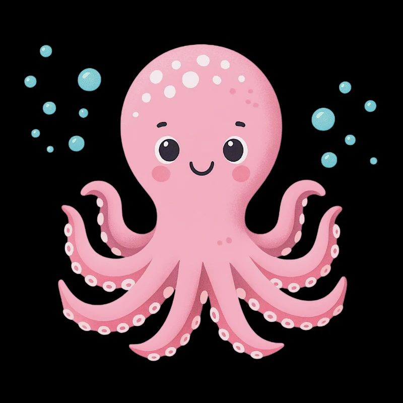 Pink Octopus with Bubbles