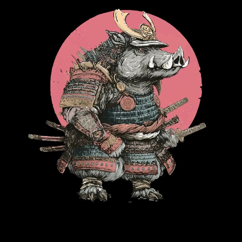 Boar Samurai in Armor with Pink Crest