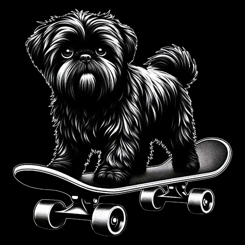 Black and White Poodle Skateboarder