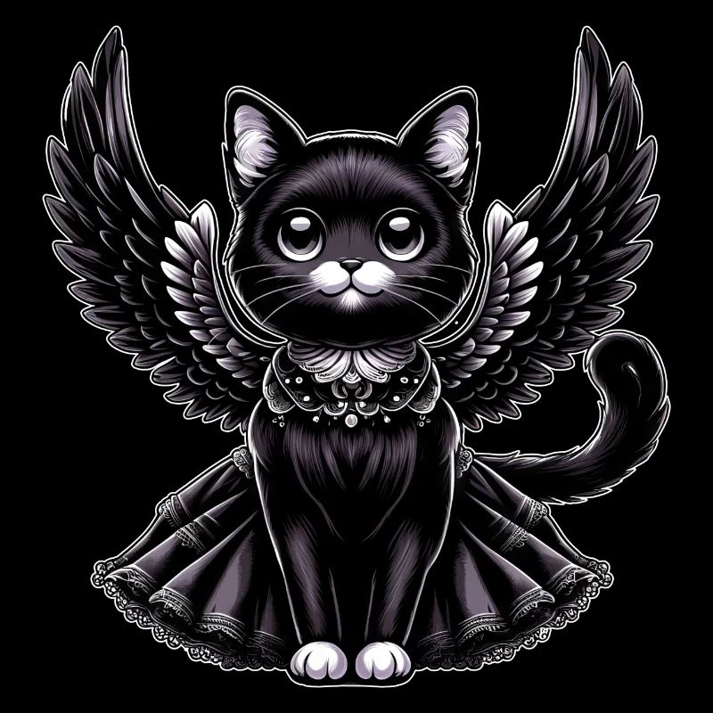 Black Cat Gothic Angel Wings Baroque