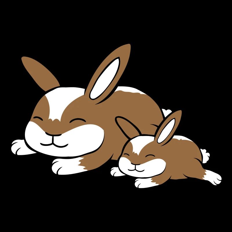 2 lapins dormant papa maman enfant mère couché fatigué