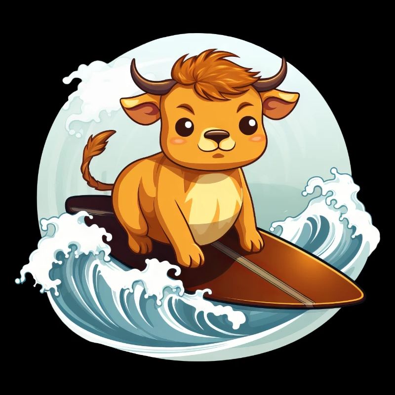 Surfende Kuh auf Surfbrett, Abenteuerliches Tierde