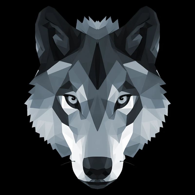 Tête de loup bas polygone en noir et blanc