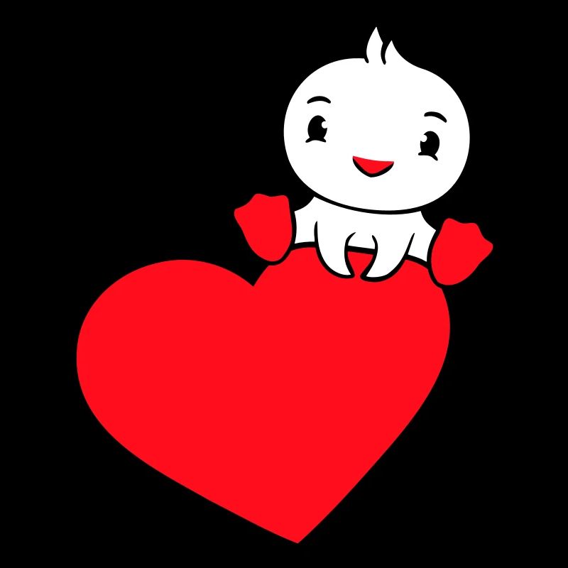 Ente sitzt auf großem Herz Valentinstag Liebe Süß
