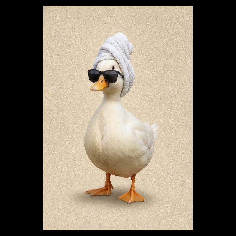 Canard de spa avec serviette, turban et lunettes de soleil