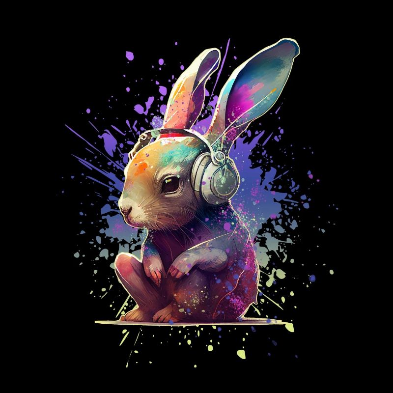 Bunter Hase mit Kopfhörern