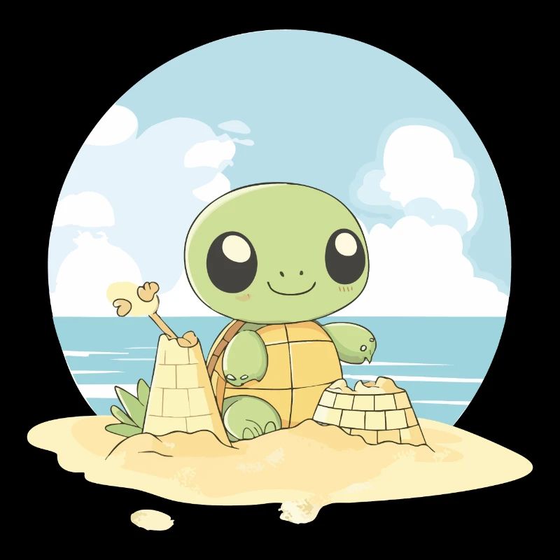 Turtle on the beach - turtle with shovel
