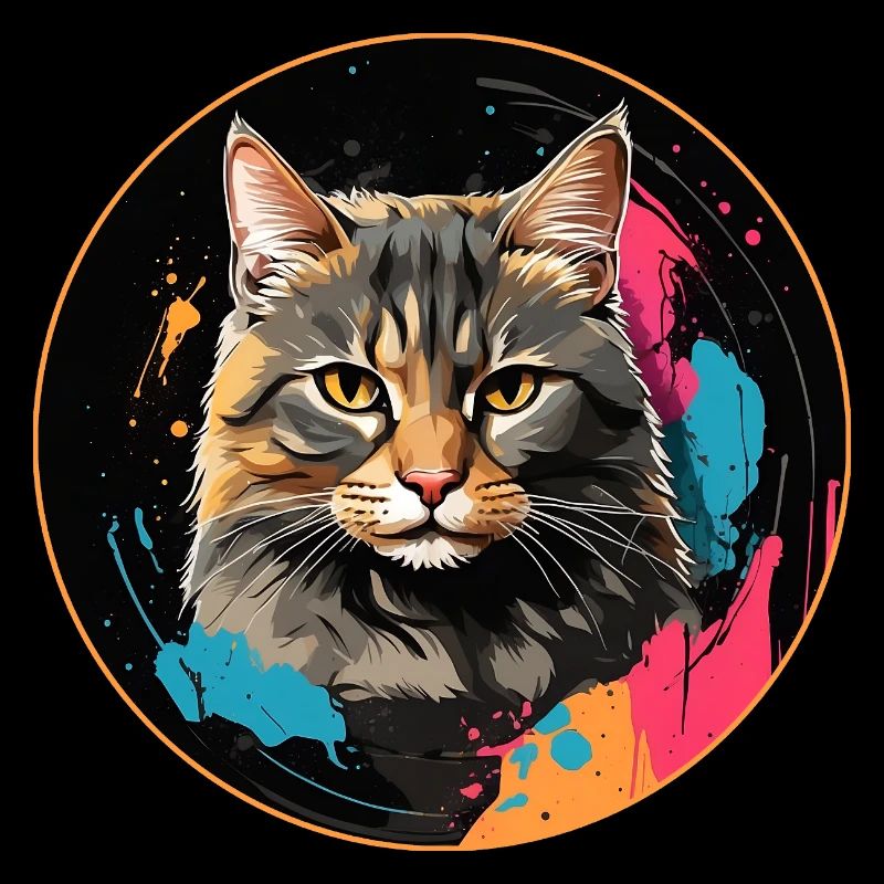 Portrait de chat mignon en technique d'aquarelle dans un cercle