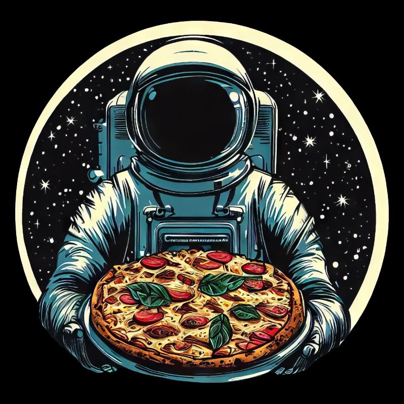 Astronaute avec un design d’espace de pizza salami
