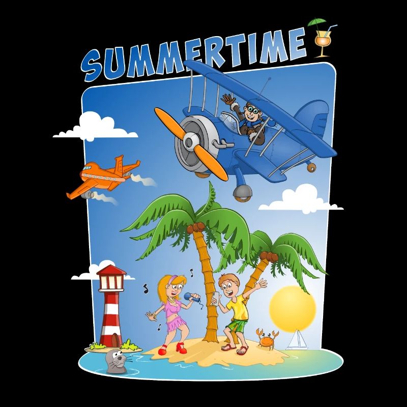 sun, sea, beach, plane, palm trees, island