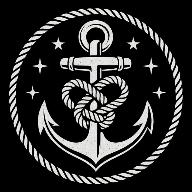 Nautical anchor with rope knots