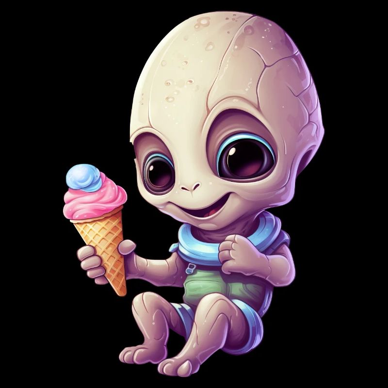 Alien enjoys ice cream in summer