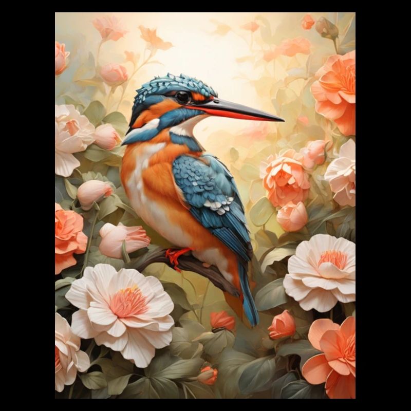 Martin-pêcheur dans une mer de fleurs