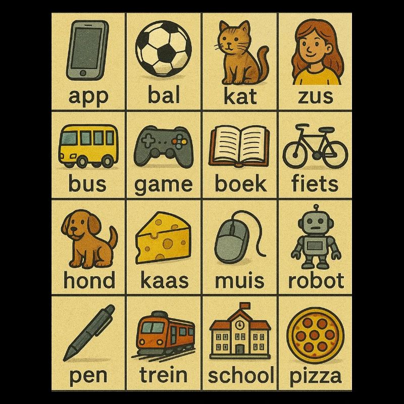 Dutch Word Grid Learning Card