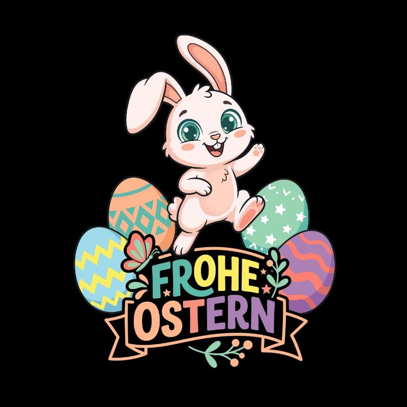 Frohe Ostern Hase mit bunten Eiern