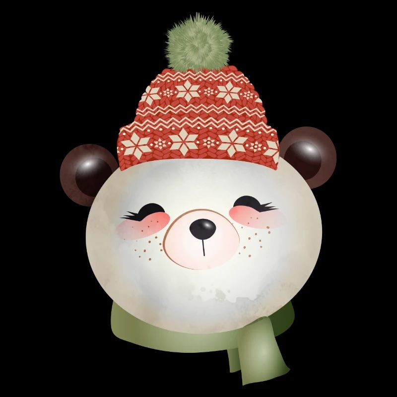 Ours panda mignon avec chapeau pompon en hiver