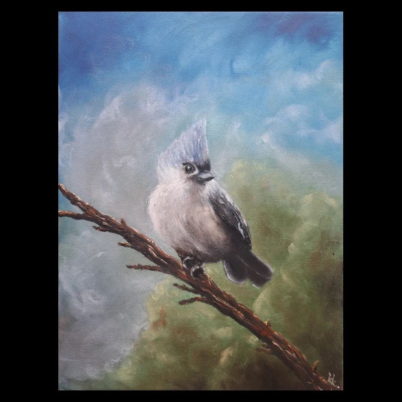 Whimsical Blue-Crested Bird Illustration
