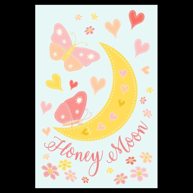 Lune de miel lune de miel fleurs papillons affiche bleu