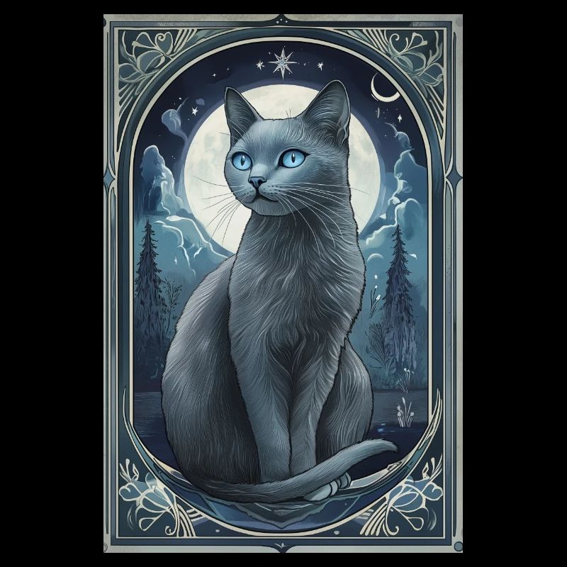 bluestar Blaustern graue Katze Mond Nacht