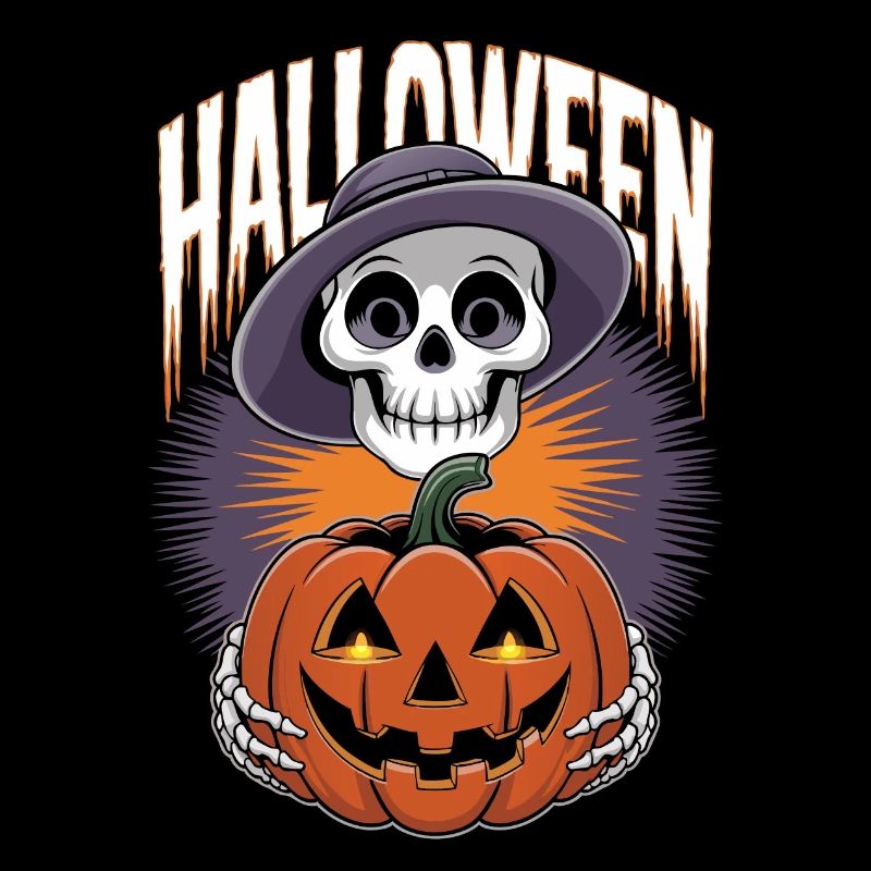 Squelette d’Halloween avec citrouille lanterne