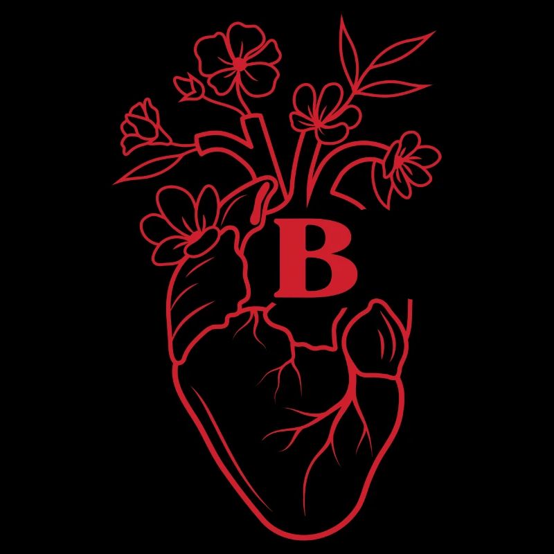 Buchstabe b Herz rote florale Anatomie