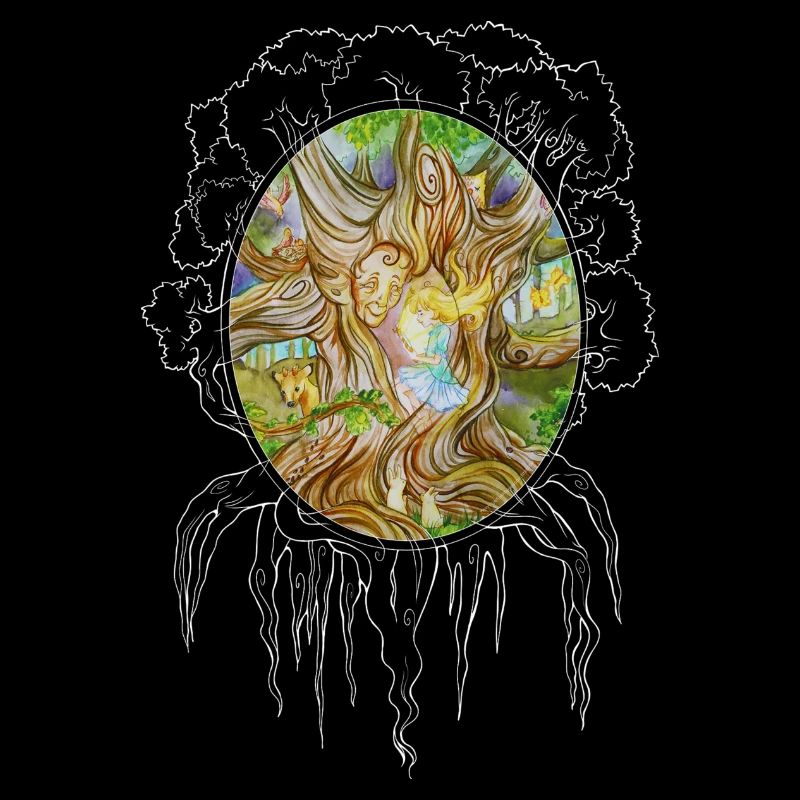 Mädchen im Baum der Weisheit, Eiche, Wald, Spiegel