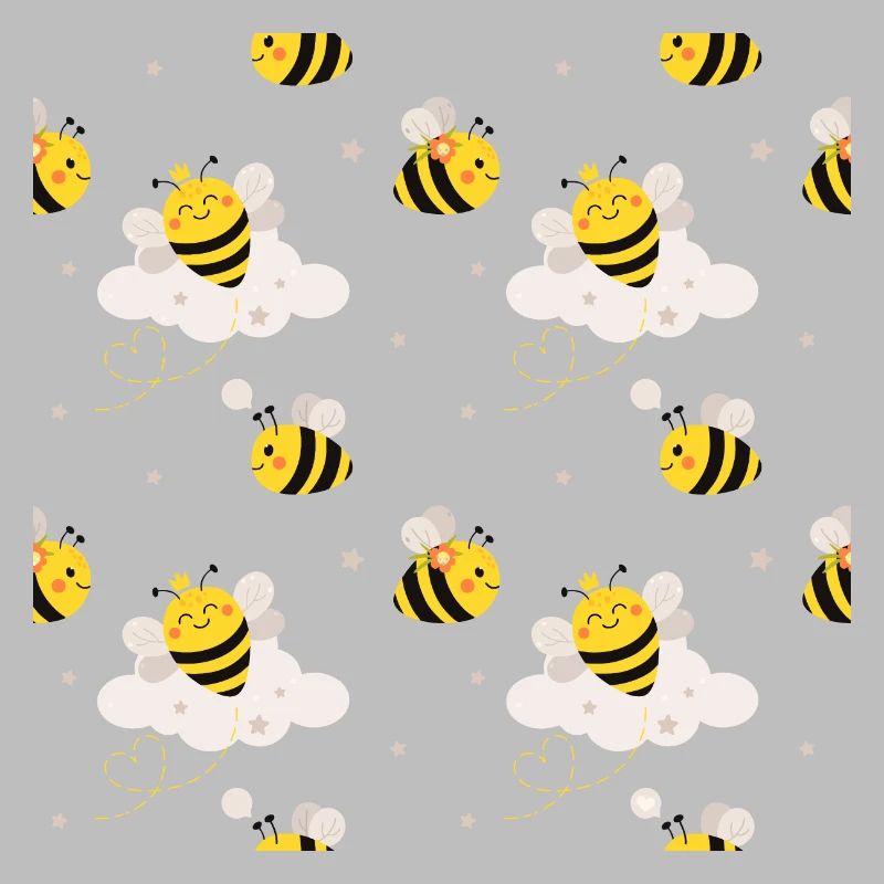 Cute bees in cloud pattern motif