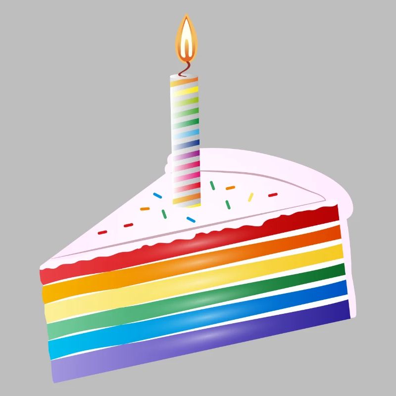 Stück Regenbogen Kuchen mit Geburtstagskerze