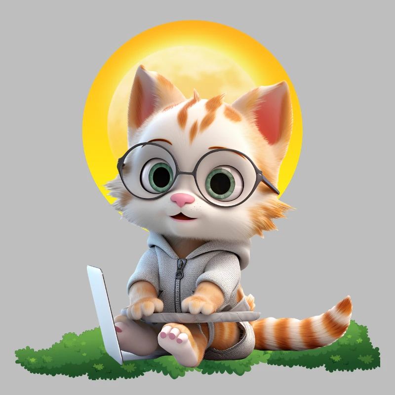 Smart Cat Sun Coder : Impression d’art pour ordinateur portable chaton