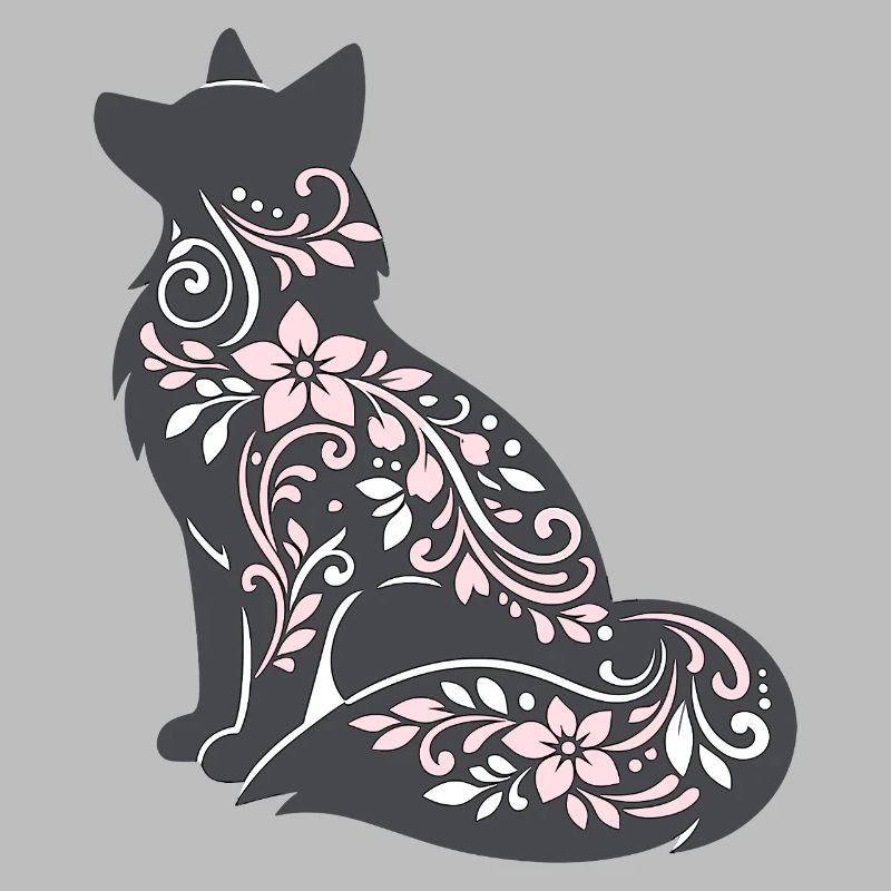Silhouette de chat décorée de fleurs