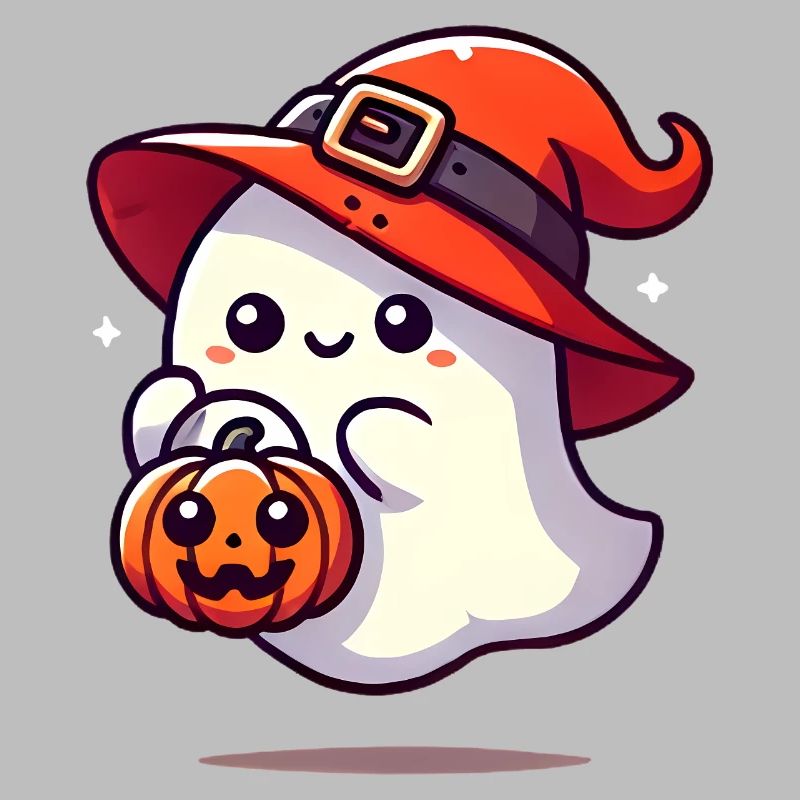 Adorable Ghost with Witch Hat